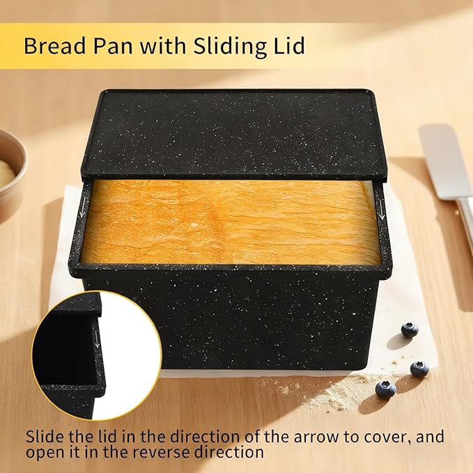 Cast Aluminum Loaf Pan with Lid, Pullman Loaf Pan for Homemade Sourdough Bread, Sandwich, Meatloaf Baking, 8x4 Inch Nonstick Deep Bread Tin with Cover, Oven Safe & Heavy Duty, Speckled Black