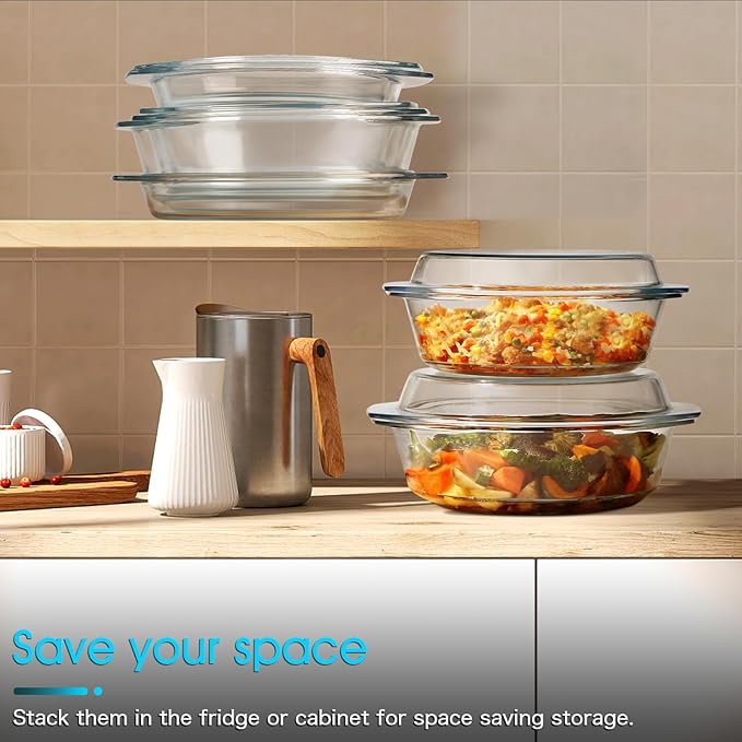 NUTRIUPS 4QT Round Glass Casserole Dish with Lid 11inch Large Glass Microwave Bowls with Lid