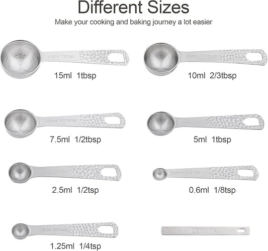 Measuring Spoons Set, 18/8 Stainless Steel Measuring Spoons Set for Dry&Liquid, Metal Metric & US Measuring Spoon with 1 Leveler and Locking Ring for Kitchen & Baking