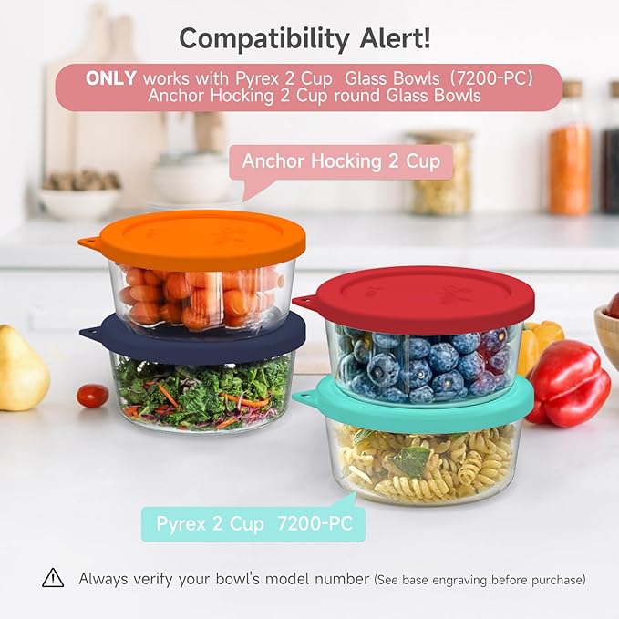 Sophico 2 Cup Round Silicone Storage Cover Lids Replacement for Anchor Hocking and Pyrex 7200-PC Glass Bowls (Container not Included) | Red, 2 Pack |