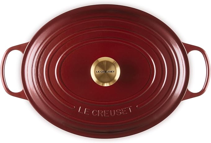 Le Creuset Enameled Cast Iron Signature Oval Dutch Oven, 8 qt., Rhone with Gold Knob