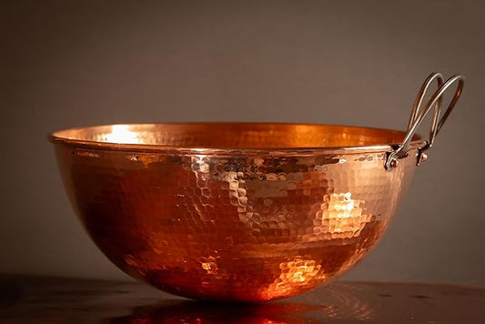 Sertodo Copper Mixing Bowl | 5 quart capacity, 12-inch diameter | Ergonomic Stainless Steel handle | 100% Pure Copper, Heavy Gauge, Hand Hammered | Whip Eggs Whites to Perfection | NOT for Salads