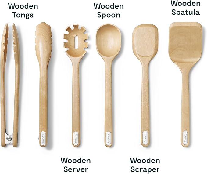 Caraway 14-Piece Kitchen Prep Set - Kitchen Knife Set & Wooden Utensil Set - Made With Premium German Steel Blades & FSC-Certified Birch Wood - Non-Toxic Materials - Includes Organizer - Grey