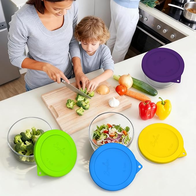 Sophico 4 Cup Round Silicone Storage Cover Lids Replacement for Anchor Hocking and Pyrex 7201-PC Glass Bowls (Container not Included) (Mix2)