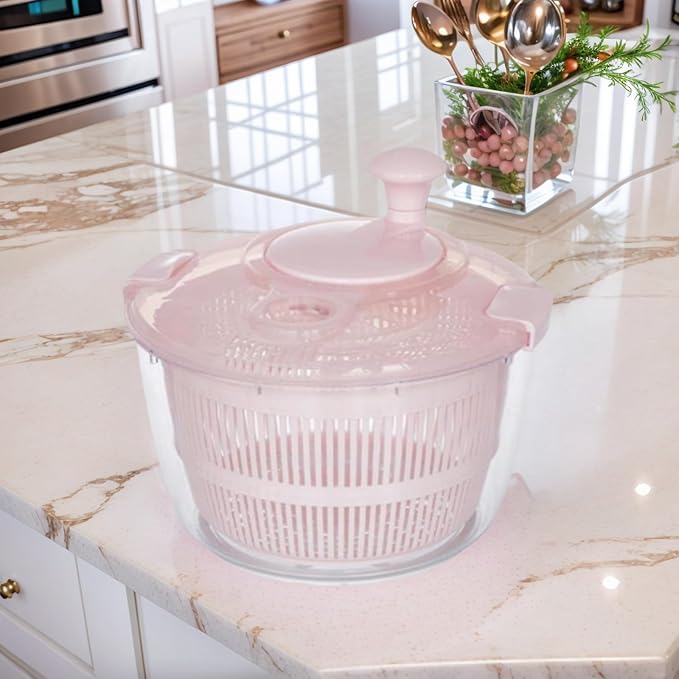 5L Salad Spinner - Best Rated Vegetable & Fruit Dryer Bowl with Lid, Upgrade Anti-Crack & Heat-Resistant Material, Non-Slip Base, Easy Detachable for Cleaning(pink)