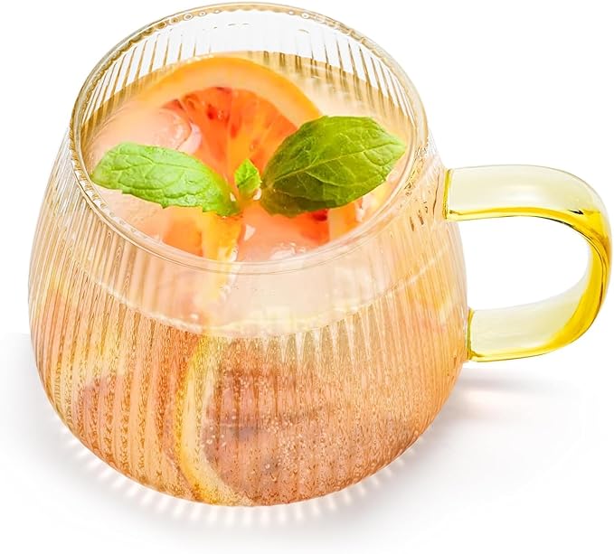 Vintage Ribbed Coffee Mugs, Set of 4 (16 oz) - Vertical Stripes Design for Hot and Cold Beverages (Set of 4)