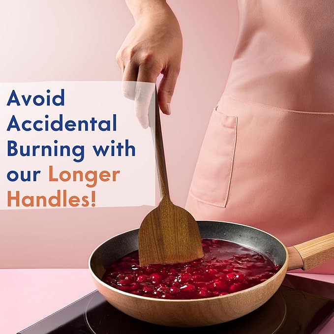 Non-Toxic Cooking Utensils โ 6-Piece Kitchen Utensils Set, Glue-Free & One-Piece Wooden Spoons for Cooking, Natural Wooden Utensil Set with Plant-Based Finish, Free of Forever Chemicals