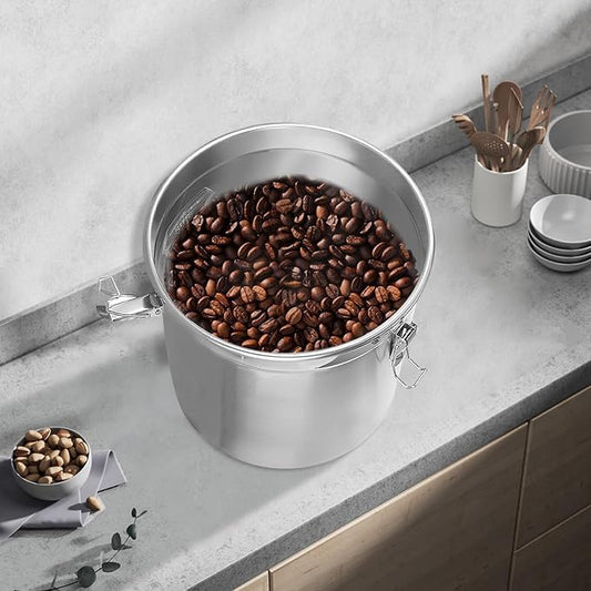Stainless Steel Airtight Canister for Kitchen, 6L/1.59Gal Metal Food Storage Container Flour Bucket with Lid & Clamps, Bean Rice Cereal Canister Holder for Kitchen Restaurant, D7.9*H7.9in