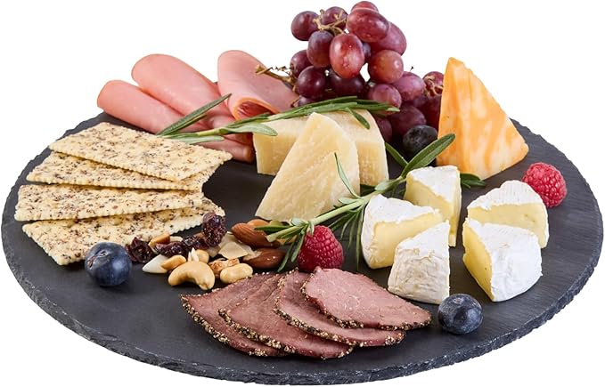 Restaurantware Slate Serving Tray 1 Pack of 11.81" Foam Feet Charcuterie Stone Plate Rustic Edges Freezable Black Square Serving Display Cheese Board for Kitchen, Gourmet, Dining, Parties