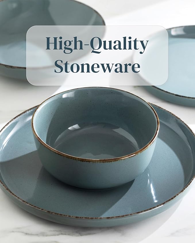 Stoneware coffee mugs set 2 pcs – 14.5 oz rustic blue ceramic coffee cups – Dishwasher and microwave safe – Stylish modern mug set – Dinner service Pure Living