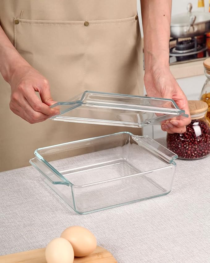 NUTRIUPS 8x8 Baking Dish Square Casserole Baking Dishes with Glass Cover Glass Casserole Dish with Lid Baking Dish Glass Baking Pan for Baking