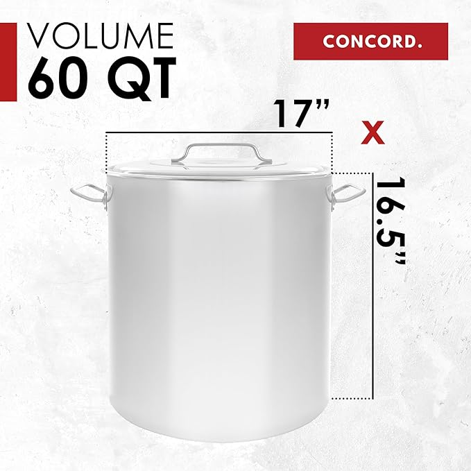 Concord Cookware Stainless Steel Stock Pot Kettle, 60-Quart