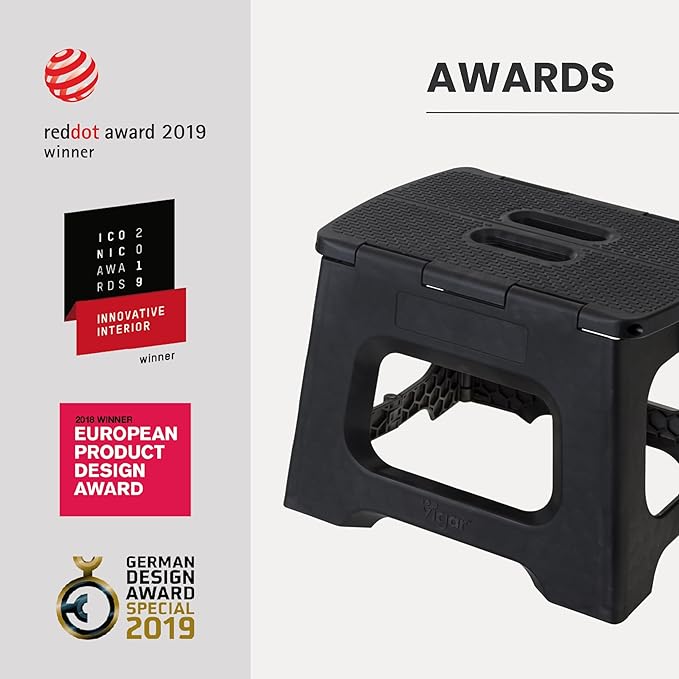 Vigar Compact Step Stool Foldable, 9-inch Step Stools for Adults up to 330 Pound, Lightweight Stool, Non-Slip Folding Step Stool, Black