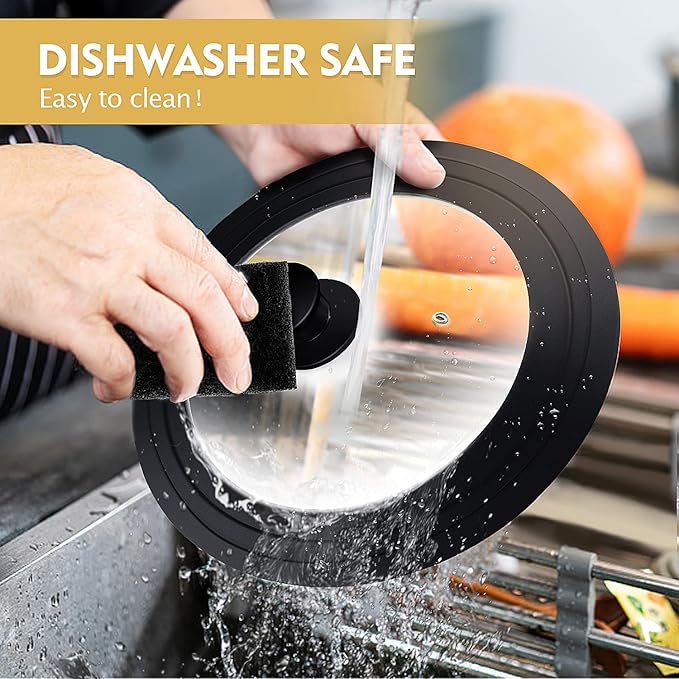 Universal Lid for Pots, Pans and Skillets, Pot Lid With Heat Resistant Silicone Rim and Tempered Glass, Fits 11", 12", 12.5" Diameter Pots and Pans