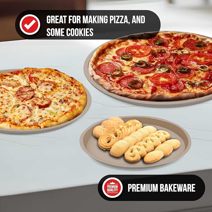 White Marble Non Stick Pizza Pans Set of 3 – Carbon Steel Pizza Baking Trays (9.45", 11.02", 12.99") for Oven Use, Durable, PFOA, PFOS, PTFE Free, Dishwasher Safe, Stain-resistant, Easy Cleanup