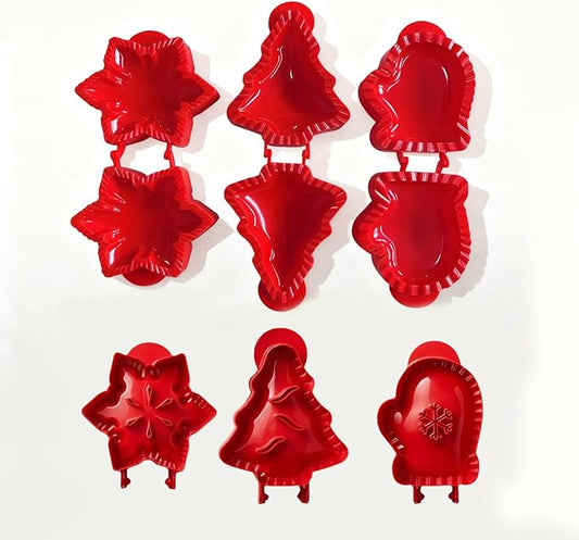 Mini pie Molds for Baking, Mini Apple pie Maker, Fall Hand pie Molds –Pie Molds for Kinds of Themed Parties, Christmas, and Thanksgiving (3PC Brown). (Red)