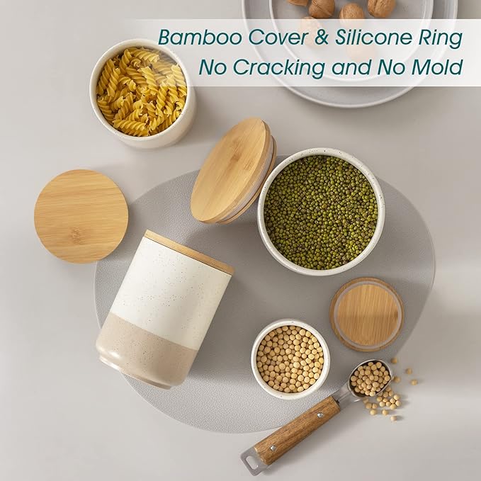 vancasso Sabine Coffee Storage Jar, 36 Oz Ceramic Kitchen Canister with Airtight Wood Lids, Coffee Container for Ground Coffee, Tea, Sugar, Nuts, Candy, Spices