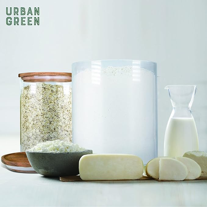 Urban Green Glass Jars with Airtight Lids, Airtight Glass Canisters set, Large Food Storage Containers with Wood Lids, 2 Pack of 100oz, Dry Food Pantry Jars, Flour Containers