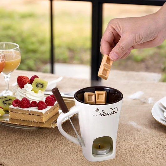 Chocolate Melting Fondue Mugs Set With Forks,Sweet Fondue Cup,Chocolate Fondue Mugs with Forks,Chocolate Melting Mug,Ceramic Cheese Mug,Birthday,Wedding Gifts (White)