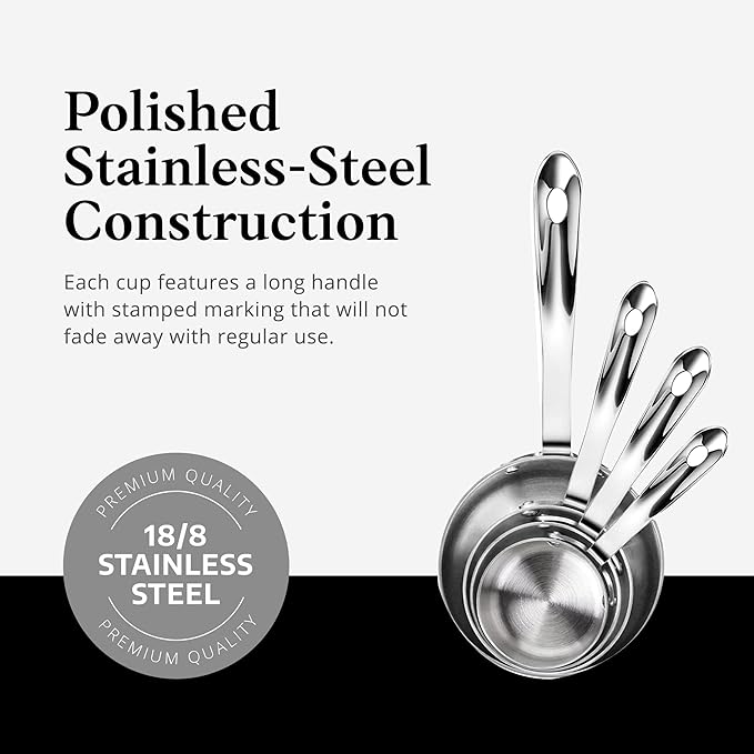 New Star Foodservice 43150 Stainless Steel 18/8 Measuring Cups with Brass Plated Body