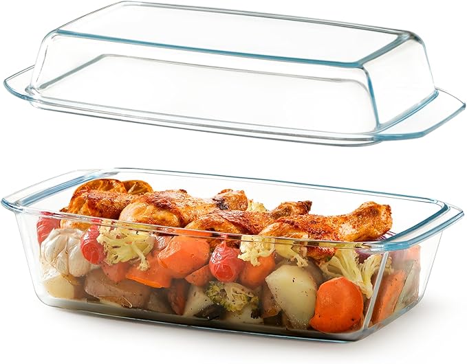 NUTRIUPS 3.0L Large Glass Baking Dish, Rectangular Glass Casserole Dish With Lid, Deep Bakeware for Oven Safe
