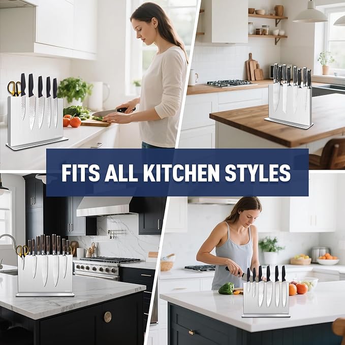 Magnetic Knife Block Without Knives—Stainless Steel Double-Sided Magnetic Knife Holder Stand with Strong Magnets, Knife Storage Organizer for Kitchen Counter top