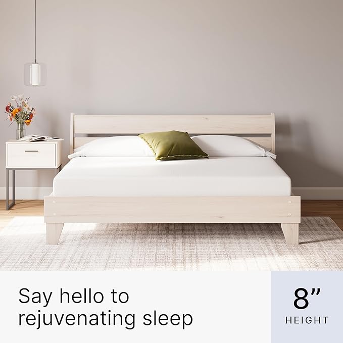 Signature Design by Ashley King Size 8 Inch Medium Firm Charcoal Gel & Green Tea Infused Memory Foam Mattress for Pressure Relief, Fiberglass Free, Mattress In A Box