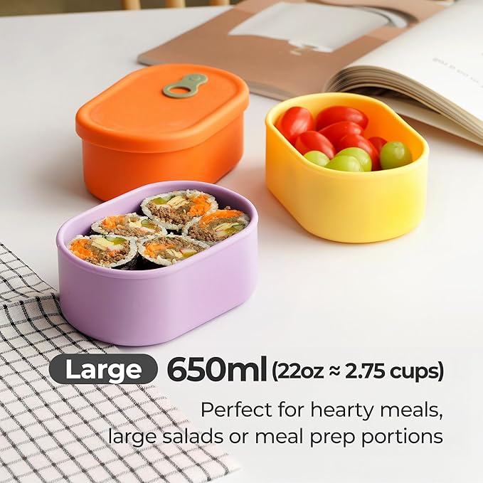 Premium Korean-Made Silicone Airtight Food Container with Steam Vent – BPA Free, Leakproof, Microwave & Freezer Safe Meal Prep. & Leftovers Storage (Green Apple, 650ML)