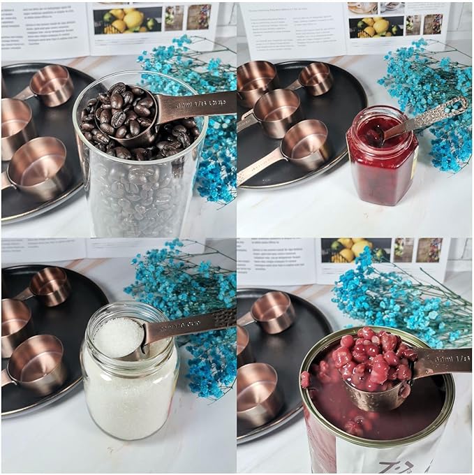 Stainless Steel Copper Plated 7 Piece Nesting Measuring Cup Set - 6 Copper Measuring Cups, 1 Ring