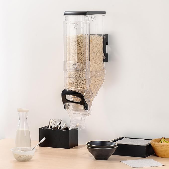 Restaurantware-Met Lux 5 Gallon Dry Food Dispenser, 1 Airtight Cereal Dispenser - Wall-Mounted, Single Control, 1 Black Plastic Grain Holder, For Snacks, Nuts, Or Coffee Beans