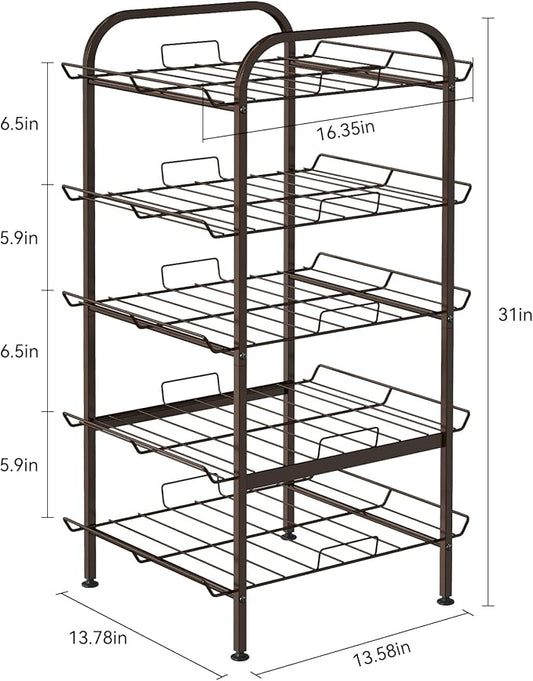 smusei 5 Tier Water Bottle Organizer Vertical Free Standing Storage Shelf Metal Beverage Rack Dispenser Large Capacity Bottled Water Holder Stand for Kitchen Party Pantry, Bronze