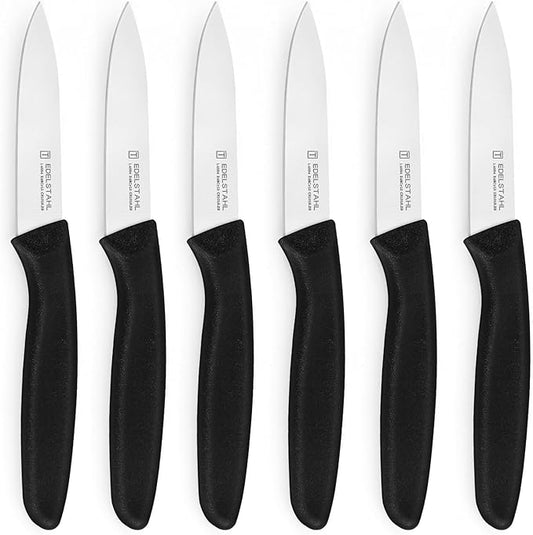 Paring Knife Set of 6,Premium Paring Knives,Stainless Steel Vegetable&Fruit Knifes,Sharp Small Knife Set,Straight Edge Paring Knives Set,PP Plastic Handle Paring Knifes,Black Peeling Knives