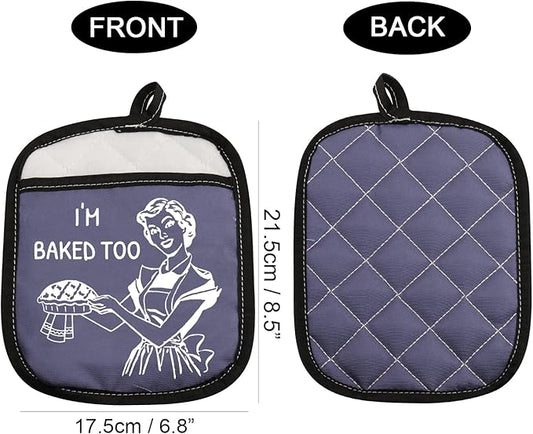 Novelty Baking Gift Heat Resistant Potholder Oven Pad with Pocket I’m Baked Too Funny Baker Gift for Mom Sister Friend (I'm Baked Too)