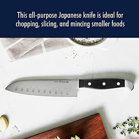 HENCKELS Statement Razor-Sharp Hollow Edge Santoku Knife 5 inch, German Engineered Informed by 100+ Years of Mastery, Black/Stainless Steel