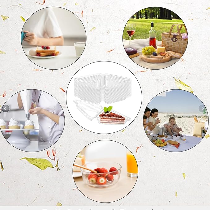 200 Pieces Cake Slice Plastic Containers with Lids 5 Inches Hinged Lid Cheese cake Container, for Home, Bakery and Cafe