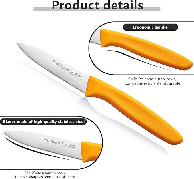 Paring Knife Fruit Knife Set (6 Pieces), Ultra Sharp Stainless Steel Vegetable and Fruit Knife with PP Plastic Ergonomic Handle for Cutting Fruits and Vegetables,Orange