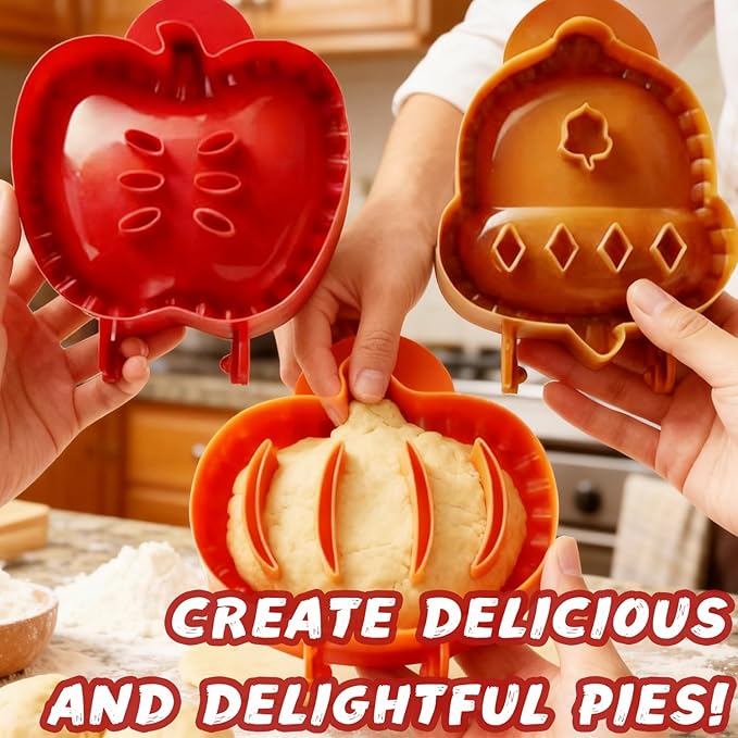 3 Pieces Mini Pie Molds, Party Potluck Hand Pie Molds, Holiday Mini Pies Mould Dough Press Mold Tool, Fall Apple Pumpkin and Acorn Shapes Pocket Pies Maker