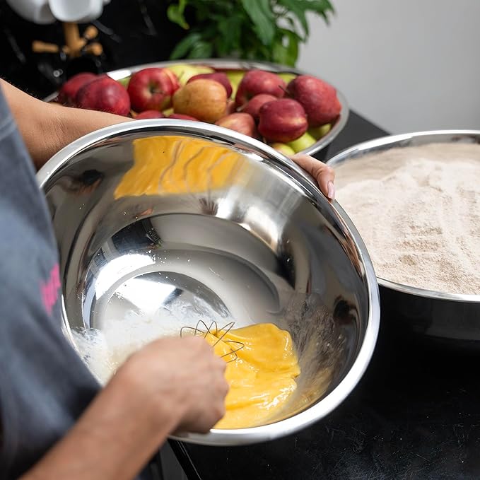 WHYSKO® Large Mixing Bowls, Set of 3 Stainless Steel 12 Quart Bowls for Restaurants, Food Service, Caterers and Home Kitchen Use, Rust Proof Bowls Great for Meal Prep, Baking, Serving, Food Storage