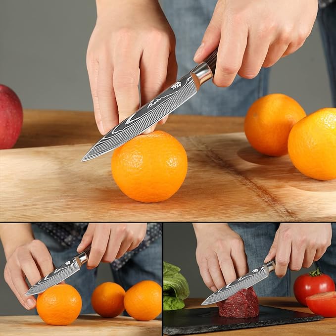 Paring Knife Set, 3.5'' Fruit Knife and 5'' Utility Knife, Sharp High Carbon Stainless Steel Small Kitchen Knives, Forged Peeling and Vegetable Cutting Knives with Gift Box
