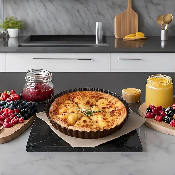 Tart Pans with Removable Bottom 10 Inch Quiche Pan, Heavy Duty Carbon Steel Round Non-stick Fluted Pie Tart Pan for Mousse Cakes, Christmas Dessert Baking (10.2 Inch 1pc)