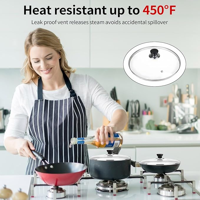 Round Tempered Glass Pot Lid Replacement - 12 Inch (29.5cm Inner Diameter / 30.8cm Outer Diameter), Universal Slow Cooker Lid for 10-12 Quart Pots and Dutch Ovens, Heat-Resistant Clear Cover