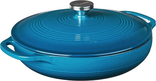 Lodge 3.6 Quart Enameled Cast Iron Covered Casserole with Lid – Dual Handles – Oven Safe up to 500° F or on Stovetop - Use to Marinate, Cook, Bake, Refrigerate and Serve – Cornflower Blue