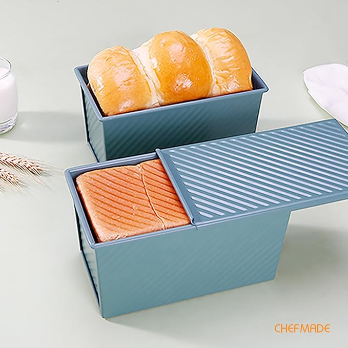 CHEFMADE Pullman Loaf Pan with Lid, 1 lb Dough Capacity Non-Stick Bread Pan Carbon Steel Bakeware Toast Mold with Cover for Baking Bread - Green