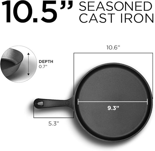 Commercial CHEF 10.5 Inch Preseasoned Cast Iron Round Griddle Pan