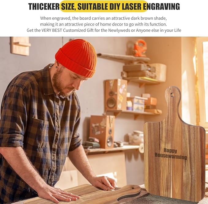 6 Pcs Cutting Board Bulk Kitchen Thicken Chopping Platter with Handles Wooden Charcuterie Serving Trays Blank Wood Boards for Engraving Wedding Housewarming(Acacia Wood,16 x 10 Inch)