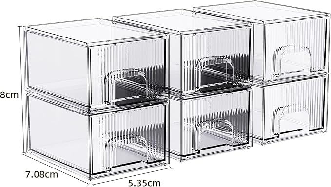 ZHIAI 6 Pack Clear Stackable Storage Drawer, Acrylic Drawer, Cosmetic Organizer, Plastic Organizer for Dresser, Under, Kitchen Cabinet, Pantry, Home Organization and Storage