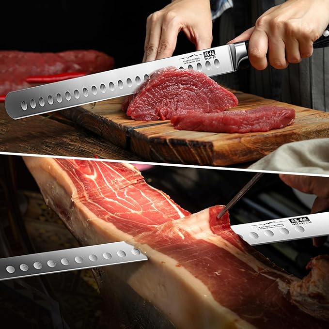 SHAN ZU 12" Brisket Slicing Knife - Carving Slicing Meat Knife Professional German 1.4116 Stainless Steel Razor Sharp Blade, Ergonomic Wood Handle & Full Tang Design, Gift Box Included