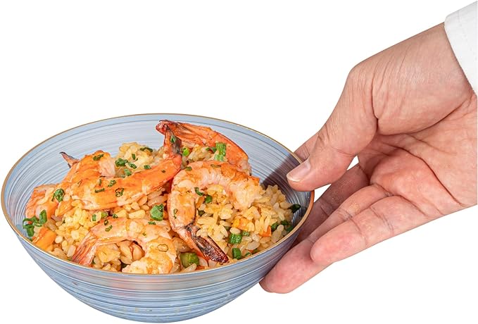 Restaurantware Plastic Bowls 20 Pcs 16 oz Gold Rimmed Disposable Soup Bowls Heavy-Duty Blue Translucent Rippled Dinnerware Containers for Party, Desserts, Salads, Snacks, and Catering