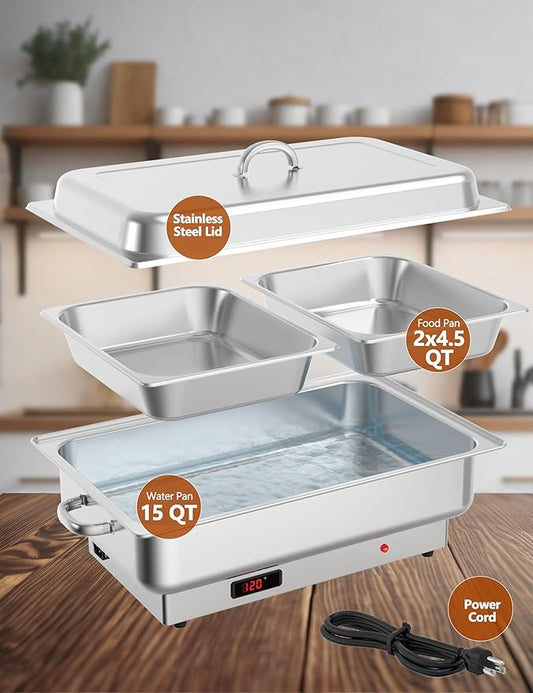 2 PACK Electric Chafing Dish Buffet Set 2 x 4.5QT Buffet Servers and Warmers Digital Display Temperature Warming Tray Stainless Steel Food Warmer for Parties Weddings Caterings
