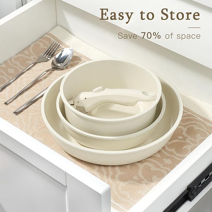 GiPP Ceramic Pots and Pans Set Non Stick, Nonstick Detachable Handle Cookware Sets, Healthy Non Toxic PFAS PFOA & PTFE Free, Dishwasher &Oven Safe, Induction Kitchen Pot and Pan, 8 Piece Cream